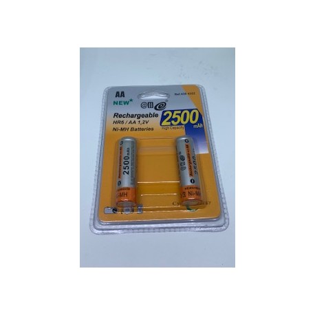 Conjunto de 2 pilhas AA 2500mAh 1.2V recarregáveis 