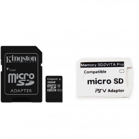 Kit de Adaptador SD2VITA PRO/ Adaptador de Cartão de Memória MicroSD Para PS Vita + Cartão de Memória Kingston de 16GB