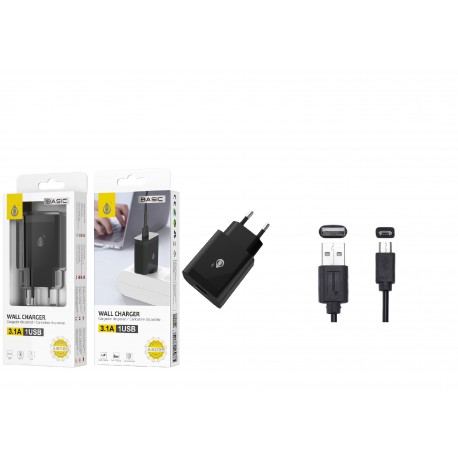 Kit de Carregador/Adaptador USB Quick Charger 3.1A 18W + Cabo MicroUSB