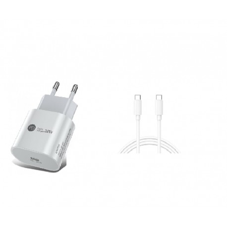 Kit Adaptador de corrente Quick Charger USB-C de 20W + Cabo USB-C para USB-C (ou Type C para Type C)