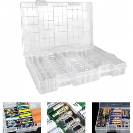 Organizador de Baterias - Caixa de Armazenamento Transparente para 46 Pilhas AA AAA C D 9V