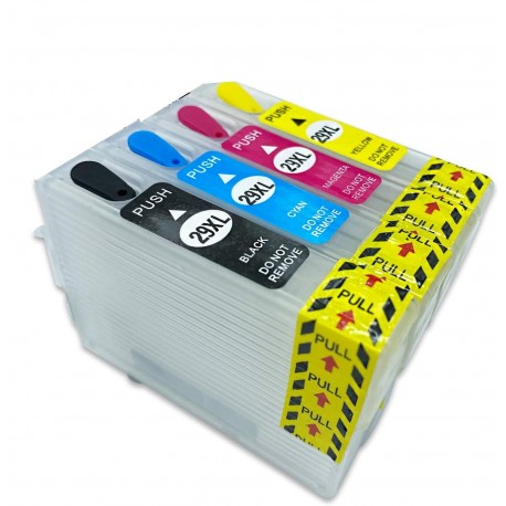 Conjunto de 4 Cartuchos de Tinta Recarregáveis a Vácuo Compatíveis com Epson 29 ou 29XL