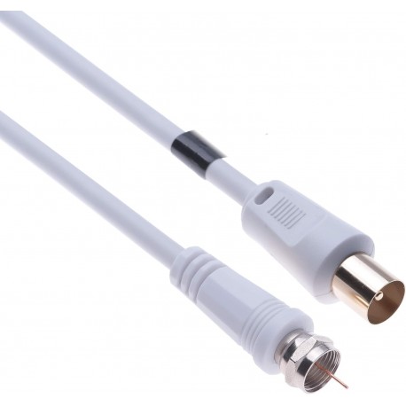 Cabo Coaxial Aéreo de 2m, Conector F para RF, Branco