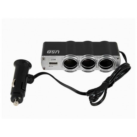 Tomada Tripla  12V/24V para Isqueiro de Carro com USB