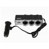Tomada Tripla  12V/24V para Isqueiro de Carro com USB