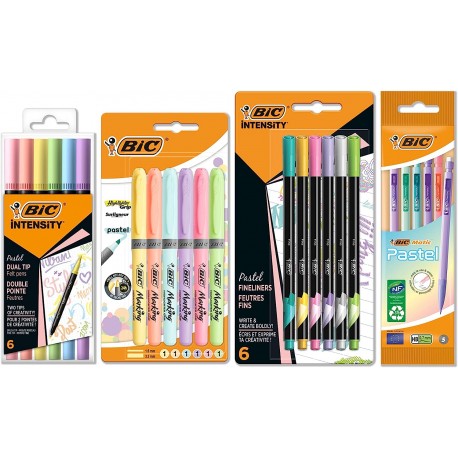 BIC Pastel: Conjunto de Mesa Completo de 23 Peças com Marcadores, Lapiseiras e Destacadores