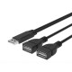 Cabo USB Fêmea para 2 USB Macho - Carga e Transmissão de Dados 30cm