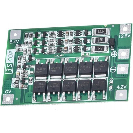 Placa de Proteção BMS 3S 40A 12,6V para Baterias de Lítio Li-Ion 18650