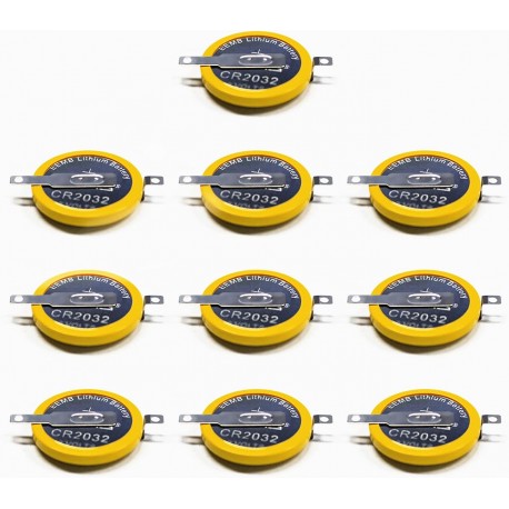 Pack de 10 Baterias de Lítio CR2032-LBY2 com Pinos de Solda - 3V