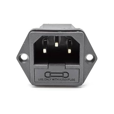 Conector IEC C14 Macho com Porta-Fusíveis - 10A 250V