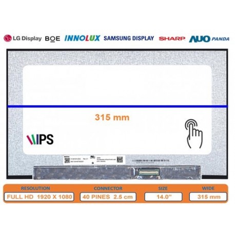 Tela Sensível ao Toque FullHD 14.0 para Portáteis - N140HCN-E5C NV140FHM-T0A N140HCN-G53
