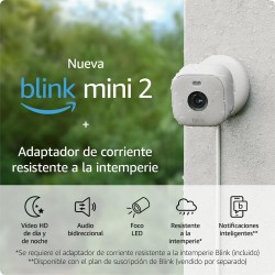 Blink Mini 2 com Adaptador Resistente à Intempérie  Câmara de Segurança Inteligente para Interiores e Exteriores