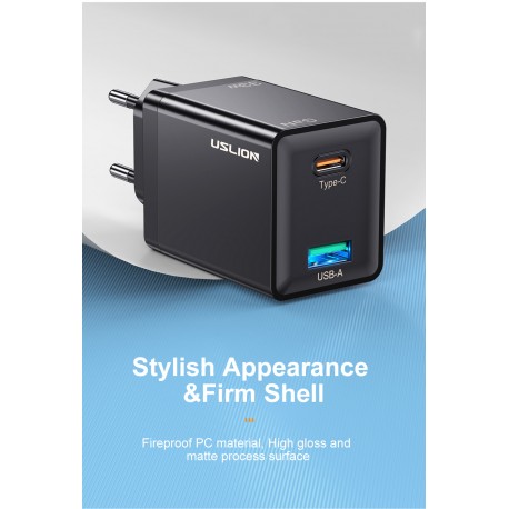 Carregador USB tipo C QC3.0, 33 W, porta dupla, carregamento rápido