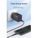 Carregador USB tipo C QC3.0, 33 W, porta dupla, carregamento rápido