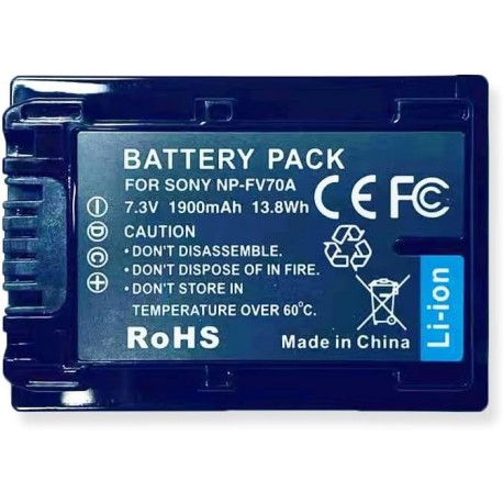 Bateria Compatível NP-FV70A NP-FV50A NP-FV100A 7,3V 1900mAh para Sony FDR-AX33 AX53