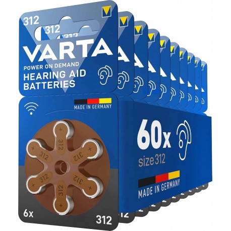 Pilhas VARTA 312 para Aparelhos Auditivos - Pack de 60 - 1,45V