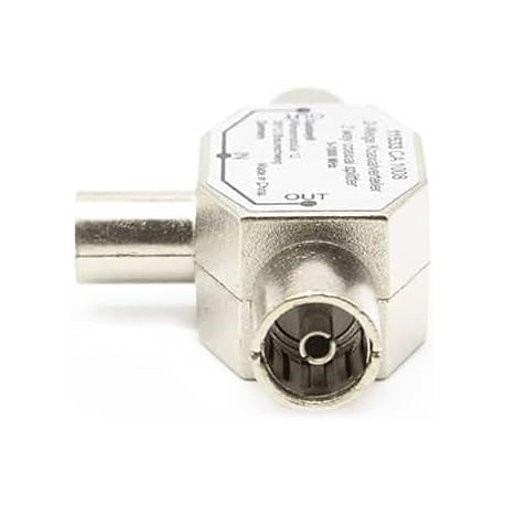 Distribuidor de TV Coaxial em T - DVB-T2 - 1 Entrada Macho - 2 Saídas Femininas