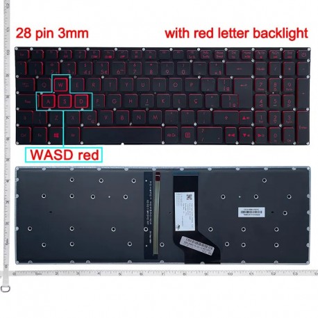 Teclado português retroiluminado para Acer Nitro 5 AN515-51 AN515-52 AN515-53 AN515-41 AN515-42 AN515-31