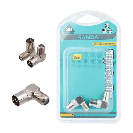 Adaptador Conector Coaxial RF em L  Fêmea Cor Prateado Pack 2 Unidades