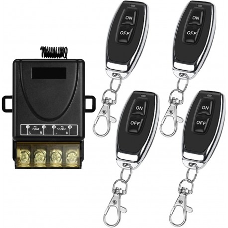 Interruptor de Controlo Remoto 433 MHz AC 220V 230V 30A com 1 Recetor e 4 Transmissores