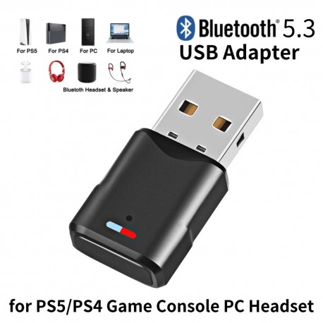 Adaptador Áudio Bluetooth 5.3 USB para PS5 PS4 PC Switch - Receptor Auriculares Sem Fios 2 em 1