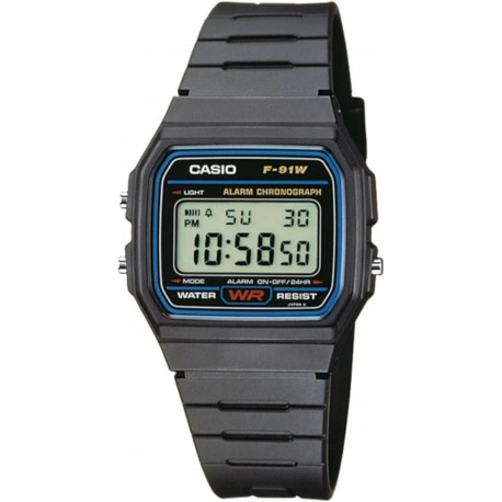 Relógio Digital Casio F-91W-1YEG Unissexo Minimalista Preto com Alarme e Calendário