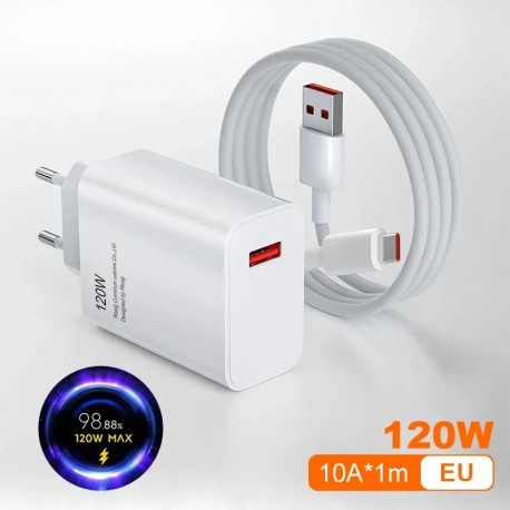 Carregador Xiaomi Turbo 120W GaN com USB-A para carregamento rápido para Mi Redmi e POCO