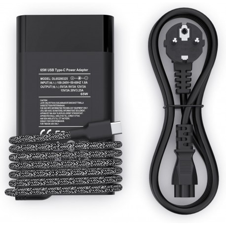 Carregador USB C 65W fino para portátil HP Spectre EliteBook Pavilion Lenovo ThinkPad T470 T480 T580 T490 T590