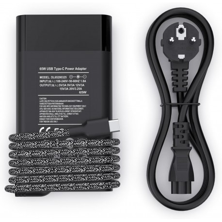 Carregador USB C 65W fino para portátil HP Spectre EliteBook Pavilion Lenovo ThinkPad T470 T480 T580 T490 T590