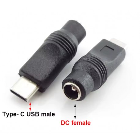 Adaptador DC Fêmea 5.5 x 2.5mm para USB Tipo-C Macho - Conversor de Alimentação