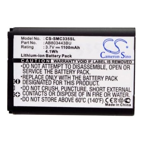 Bateria 1100 mAh Compatível com Samsung GT-C3350 Solid Xcover Xcover C3350 Substitui AB803443BU