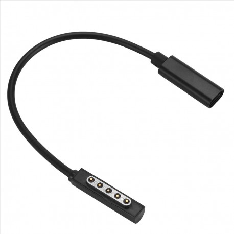 Adaptador USB-C para Surface Pro 1 e 2 com Cabo de Carga Magnético 12V 3.6A 20 cm Preto