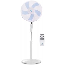 Ventoinha de Pé Silenciosa P206VEN131 com Controlo Remoto 45 cm 5 Pás Temporizador 40 W Branco