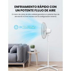 Ventoinha de Pé Silenciosa 3 Velocidades Oscilação 90 Altura Ajustável 40 metros cúbicos min Branco