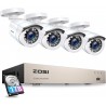 Kit Vigilância ZOSI com 4 Câmaras 1080P, DVR 8 Canais, Visão Noturna, Alerta Movimento e Disco 2TB