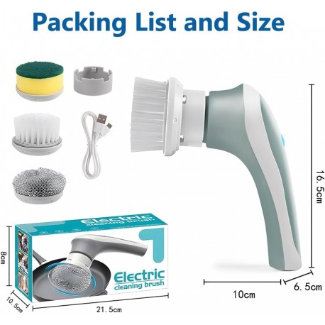 Escova Elétrica de Limpeza Sem Fios IPX7 com 3 Cabeças e Carregamento USB para Cozinha e WC