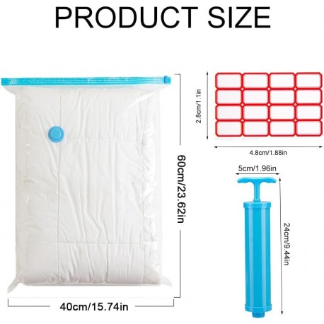 Conjunto de Sacos de Armazenamento a Vácuo 60x40cm com Bomba Manual e Etiquetas - 4 Unidades