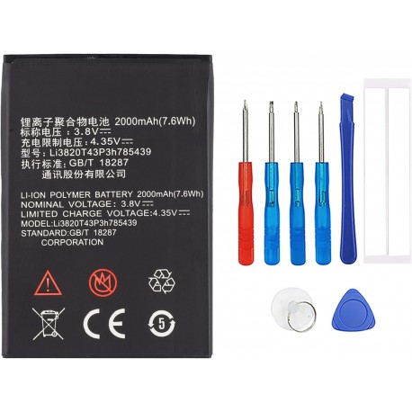 Bateria Li3820T43P3h785439 2000mAh 3.8V Compatível com ZTE Blade L3 com Kit de Ferramentas