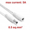 Cabo de Extensão DC 5.5mm x 2.1mm 12V a 24V Macho para Fêmea 5A com 5 Metros Branco