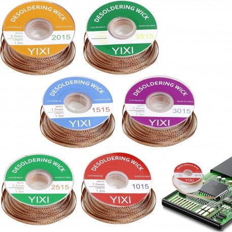 Fita de Dessoldagem em Cobre 1,5mm x 1,5m 6 Peças para Remoção de Solda sem Resíduos