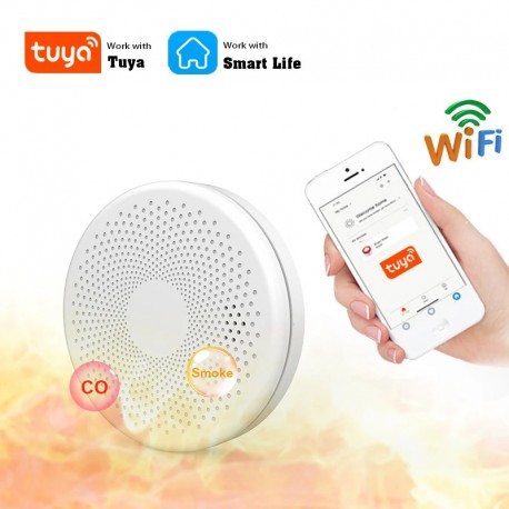 Detector Inteligente Wi-Fi de Fumo e Monóxido de Carbono 2 em 1 Compatível com Tuya e Smart Life