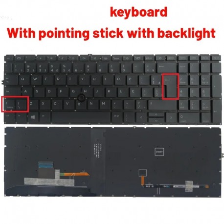 Teclado com Pointing Stick e Retroiluminação para HP EliteBook 745 840 850 855 G7 G8 Layout PT