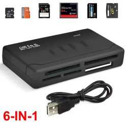 Leitor de Cartões de Memória USB 2.0 6 em 1 Compatível com SD CF TF MS M2 XD