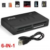 Leitor de Cartões de Memória USB 2.0 6 em 1 Compatível com SD CF TF MS M2 XD