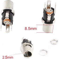 Conjunto de 10 Fichas DC 5.5 x 2.5 mm com Tomadas de Painel e Tampas Protetoras
