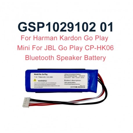 Bateria compatível GSP1029102 01 para JBL Go Play e Harman Kardon Go Play Mini 7.4V 7500mAh