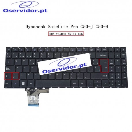 Teclado em Espanhol para Dynabook Satellite Pro C50-H, C50-J, D0K-V6505H, KN16R-156