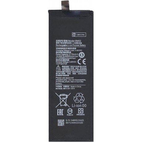 Bateria compatível Xiaomi BM52 5260mAh para Mi Note 10, Note 10 Lite, Note 10 Pro com kit ferramentas