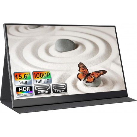 Monitor Portátil 15,6 Polegadas FHD 1080P IPS com HDMI USB-C HDR Eye-Care e Colunas Duplas