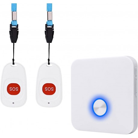 Alarme móvel sem fios SOS com 2 botões de emergência e recetor recarregável USB para idosos crianças grávidas deficientes